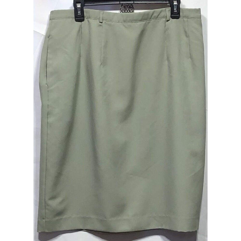 Liz Baker Straight Midi Skirt 36"W Sage Green Sz 18W Pockets Slit career office